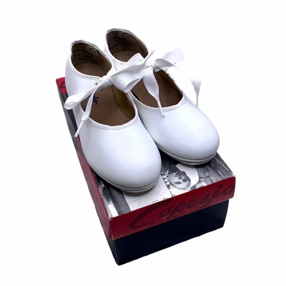 Capezio Jr. Tyette 625C White Tap Size 11.5 Shoes Tie Bow Dance Leather New - Picture 1 of 7